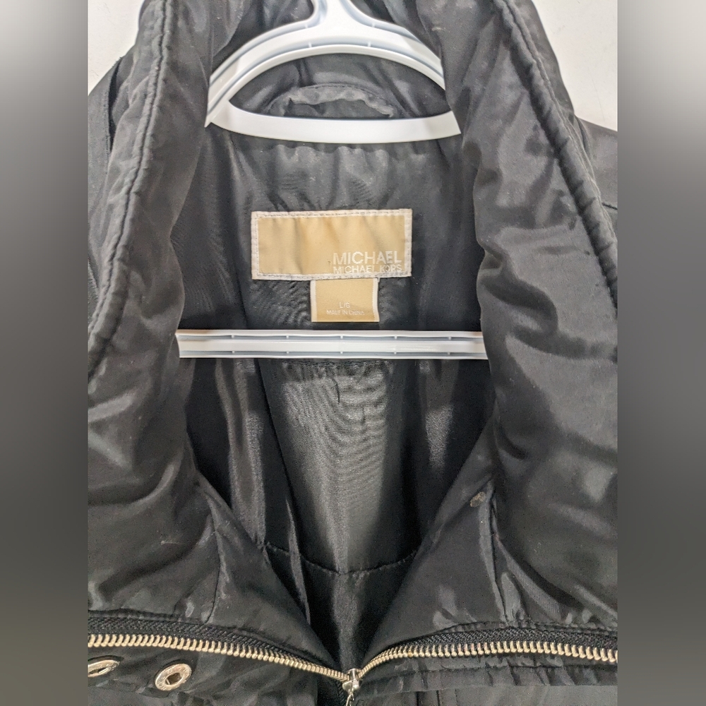 Michael Kors Black Puffer trench Windbreaker Jacket Size Large - Picture 3 of 8